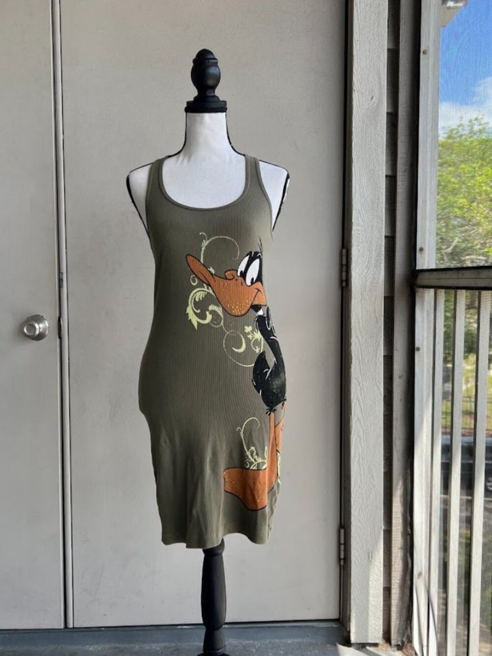 Vintage Y2K Looney Tunes Daffy Duck Ribbed Dess Bedazzled Warner Bros